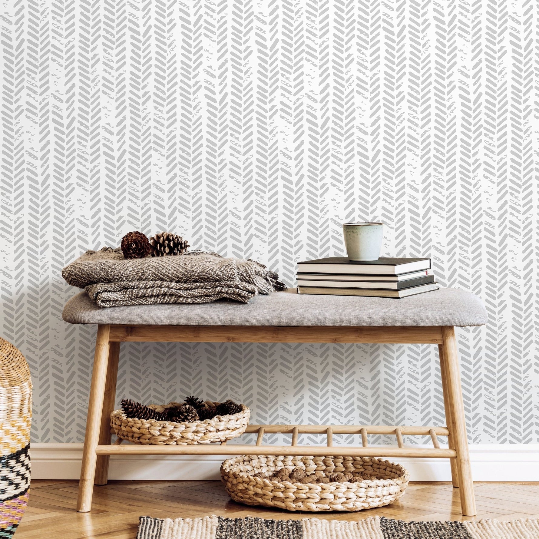 Temporary Wallpaper Removable Wallpaper Peel and Stick Wallpaper Wall Paper Wall Mural - Grunge Herringbone Wallpaper - D953 - WallTrend