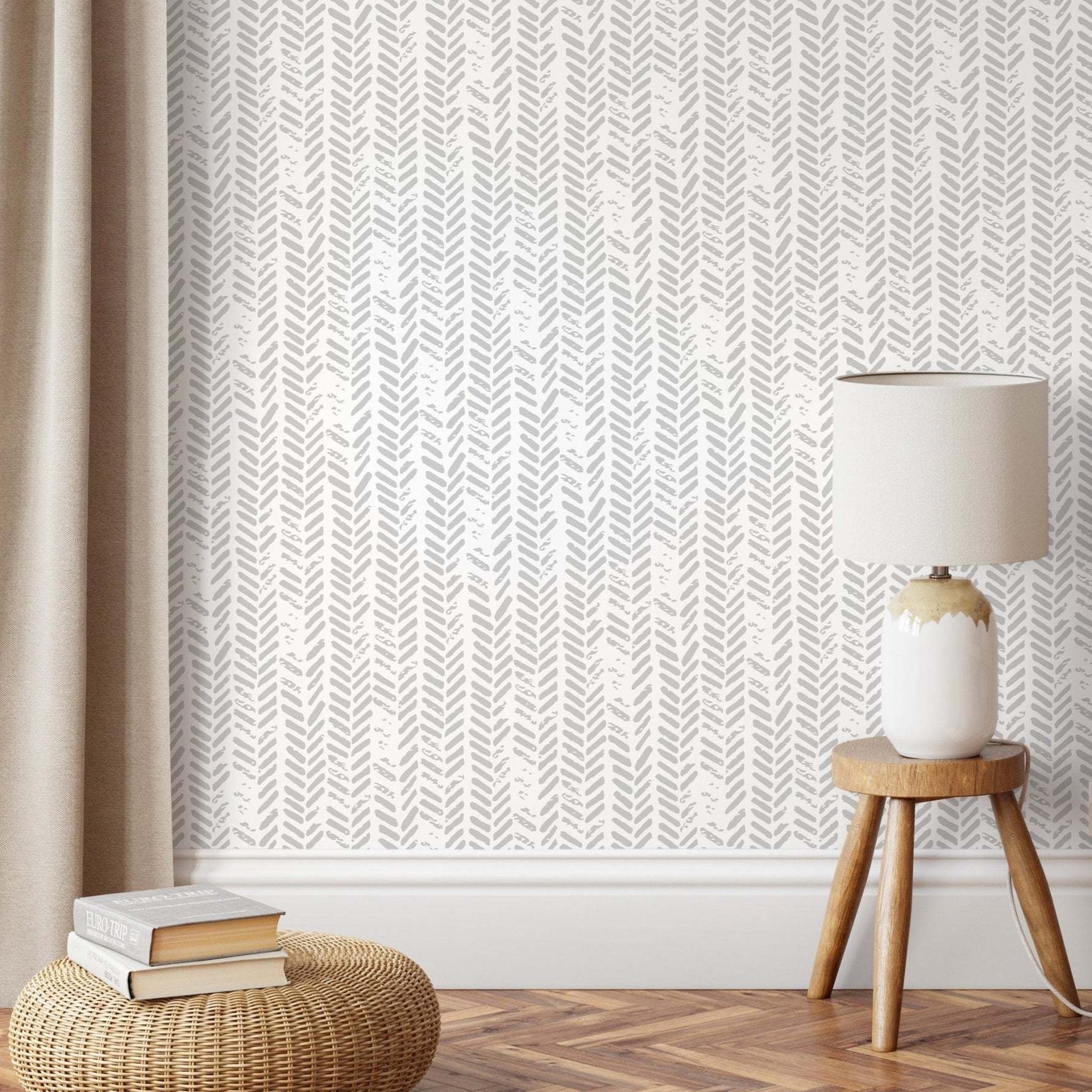 Temporary Wallpaper Removable Wallpaper Peel and Stick Wallpaper Wall Paper Wall Mural - Grunge Herringbone Wallpaper - D953 - WallTrend