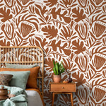 Terracotta Abstract Floral Wallpaper Modern Wallpaper Peel and Stick and Traditional Wallpaper - D709 - WallTrend