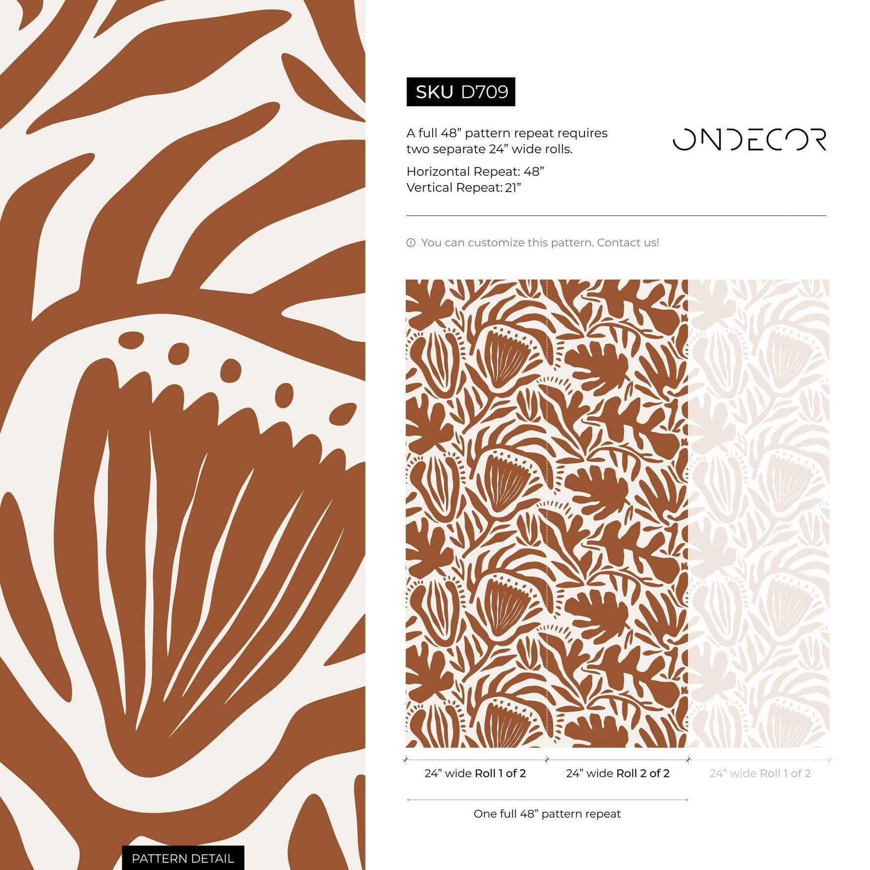 Terracotta Abstract Floral Wallpaper Modern Wallpaper Peel and Stick and Traditional Wallpaper - D709 - WallTrend