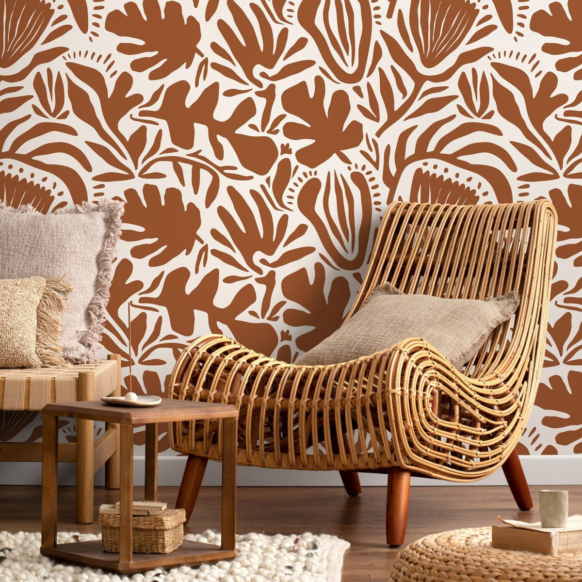 Terracotta Abstract Floral Wallpaper Modern Wallpaper Peel and Stick and Traditional Wallpaper - D709 - WallTrend