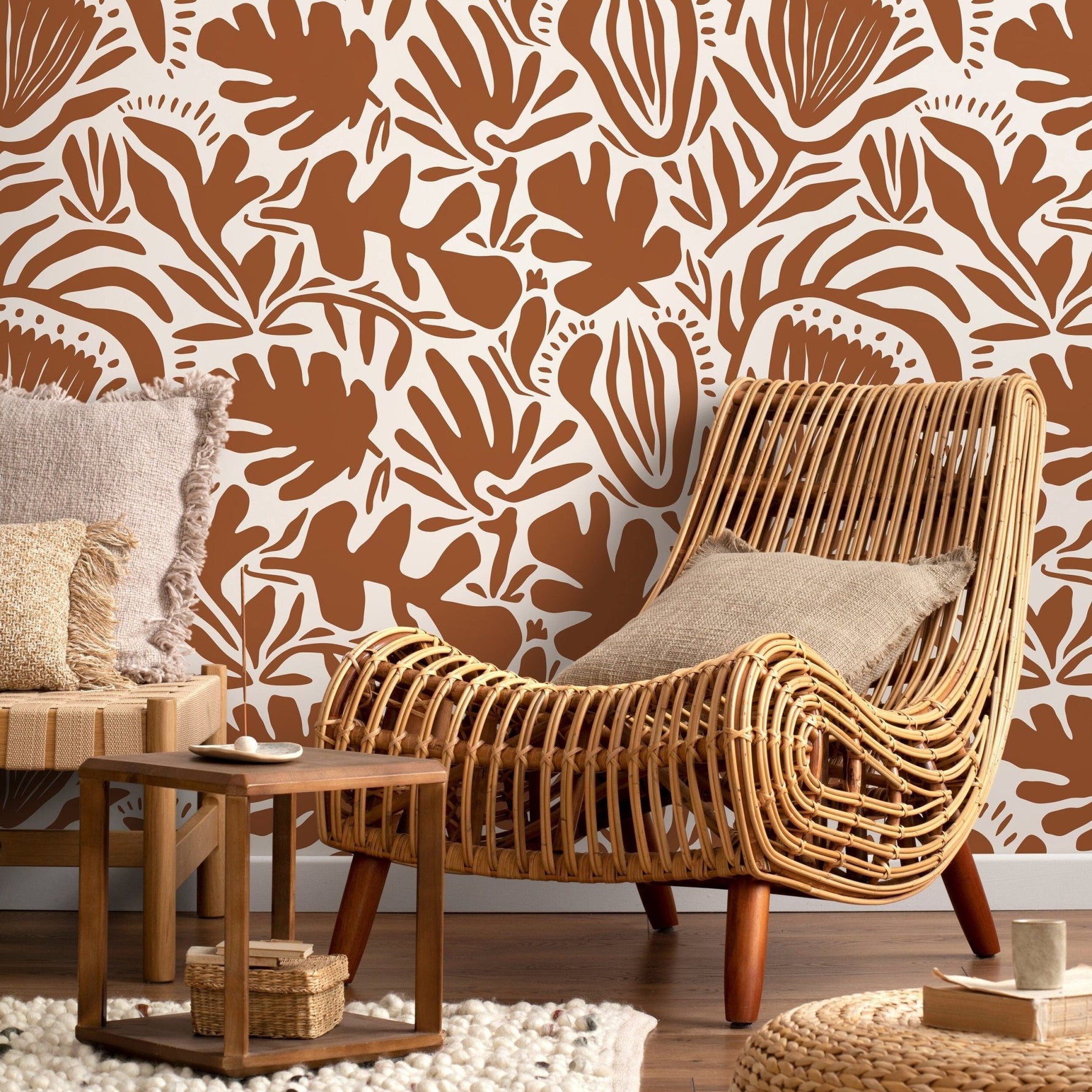 Terracotta Abstract Floral Wallpaper Modern Wallpaper Peel and Stick and Traditional Wallpaper - D709 - WallTrend