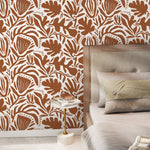 Terracotta Abstract Floral Wallpaper Modern Wallpaper Peel and Stick and Traditional Wallpaper - D709 - WallTrend