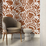 Terracotta Abstract Floral Wallpaper Modern Wallpaper Peel and Stick and Traditional Wallpaper - D709 - WallTrend
