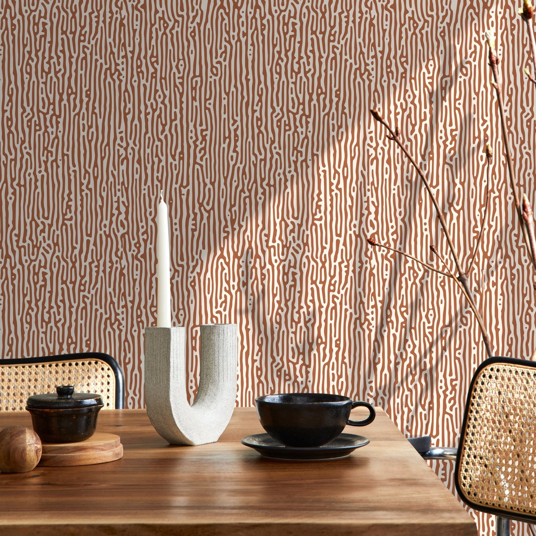 Terracotta Abstract Wallpaper Contemporary Art Wallpaper Peel and Stick and Traditional Wallpaper - D854 - WallTrend