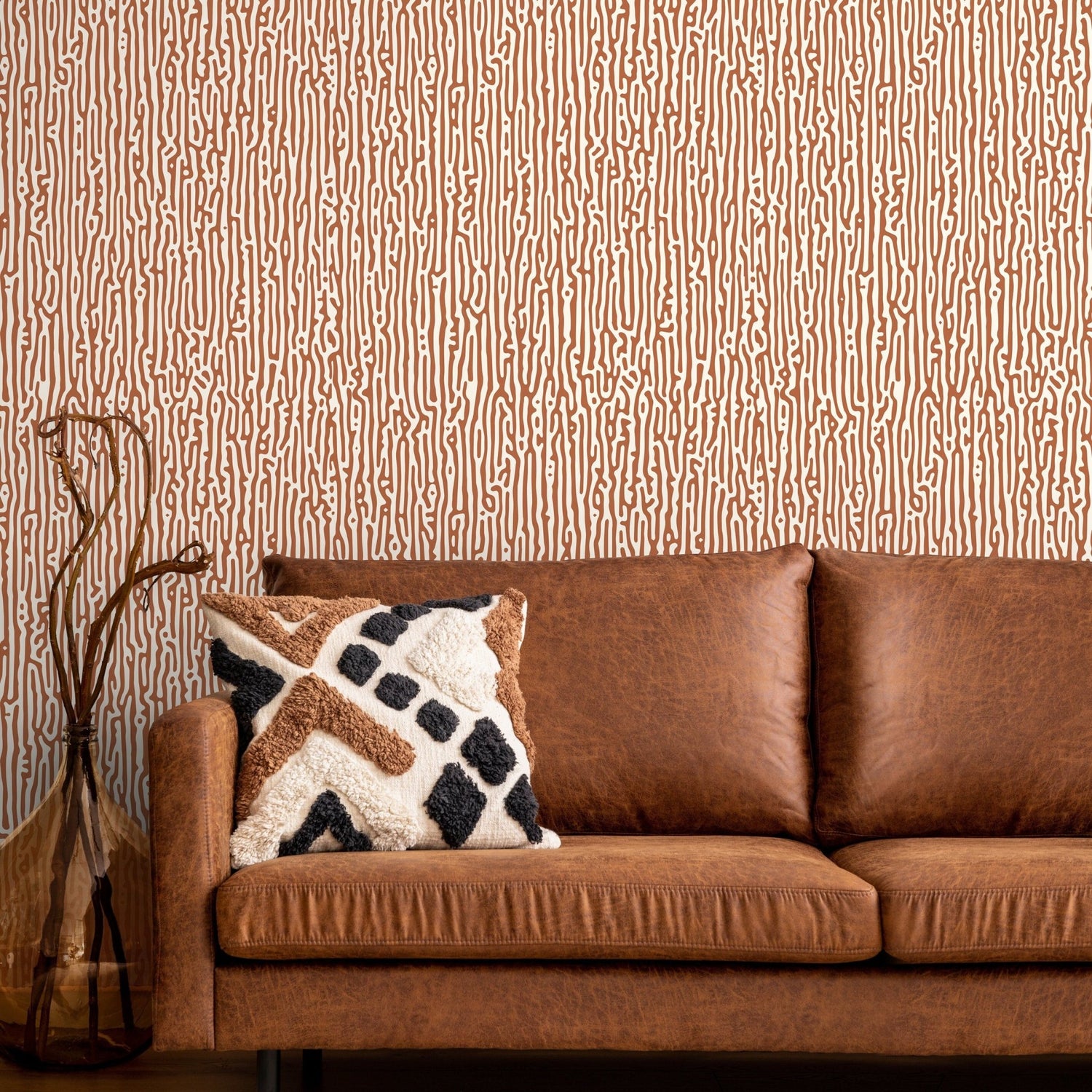 Terracotta Abstract Wallpaper Contemporary Art Wallpaper Peel and Stick and Traditional Wallpaper - D854 - WallTrend