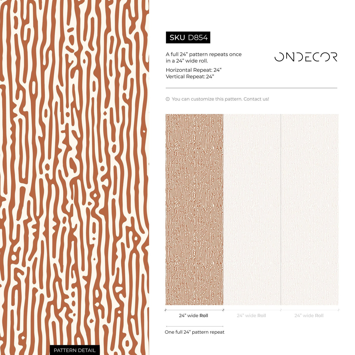 Terracotta Abstract Wallpaper Contemporary Art Wallpaper Peel and Stick and Traditional Wallpaper - D854 - WallTrend