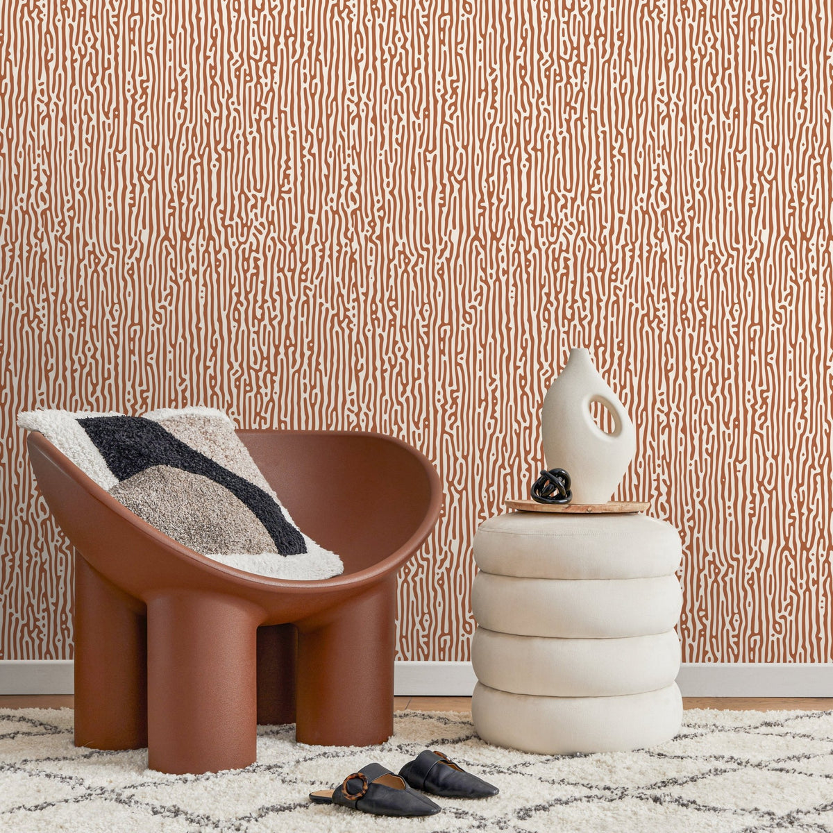 Terracotta Abstract Wallpaper Contemporary Art Wallpaper Peel and Stick and Traditional Wallpaper - D854 - WallTrend
