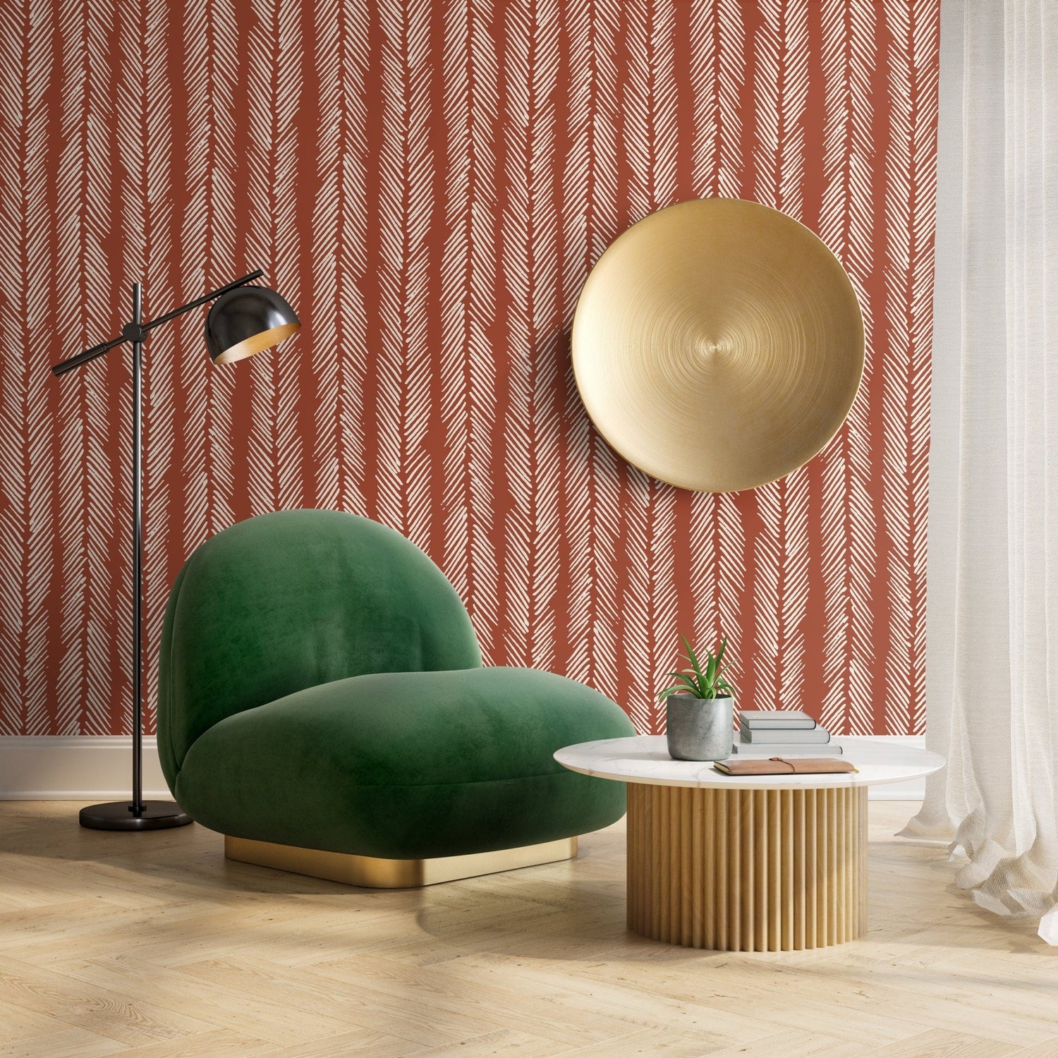 Terracotta Herringbone Wallpaper Boho Wallpaper Peel and Stick and Traditional Wallpaper - D791 - WallTrend