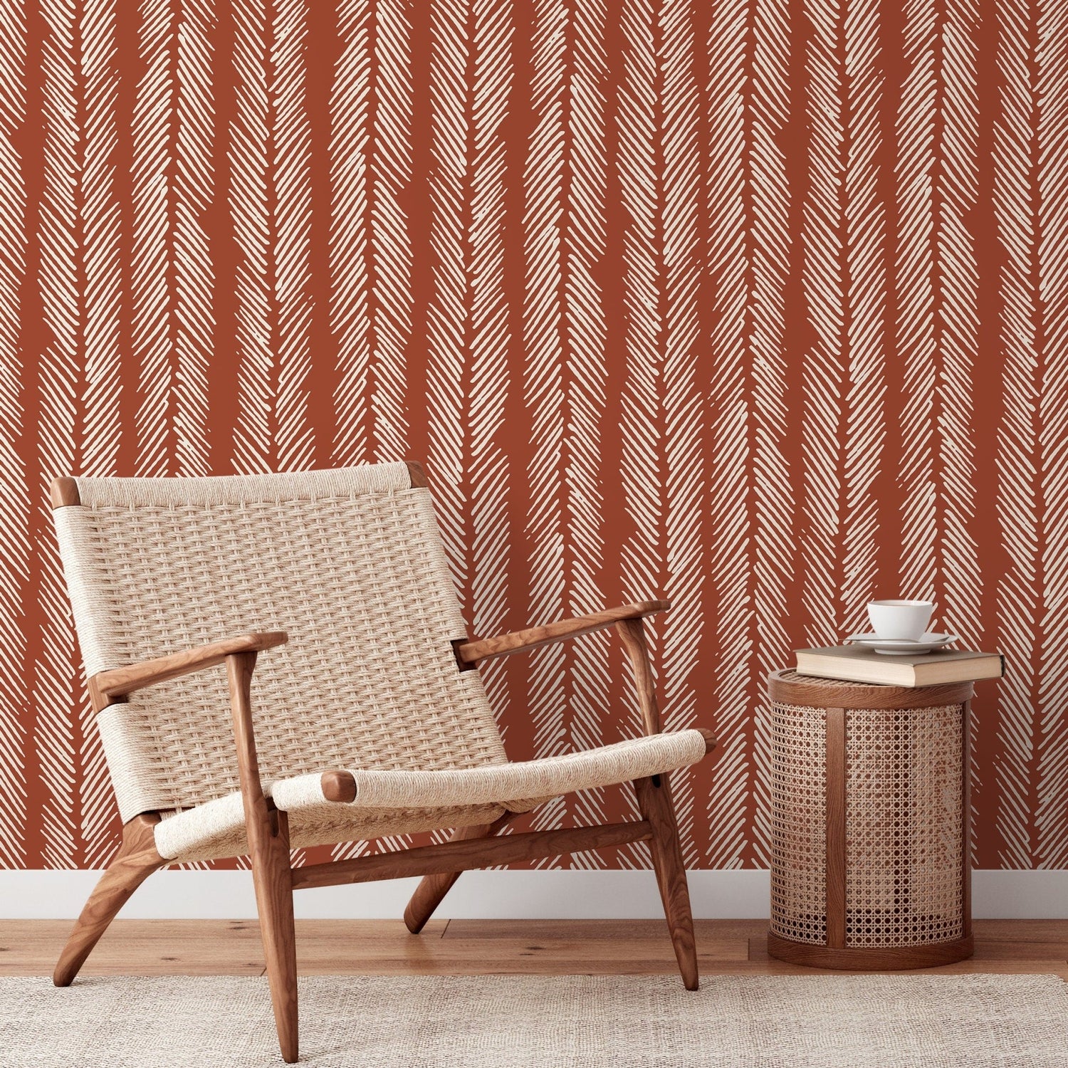 Terracotta Herringbone Wallpaper Boho Wallpaper Peel and Stick and Traditional Wallpaper - D791 - WallTrend