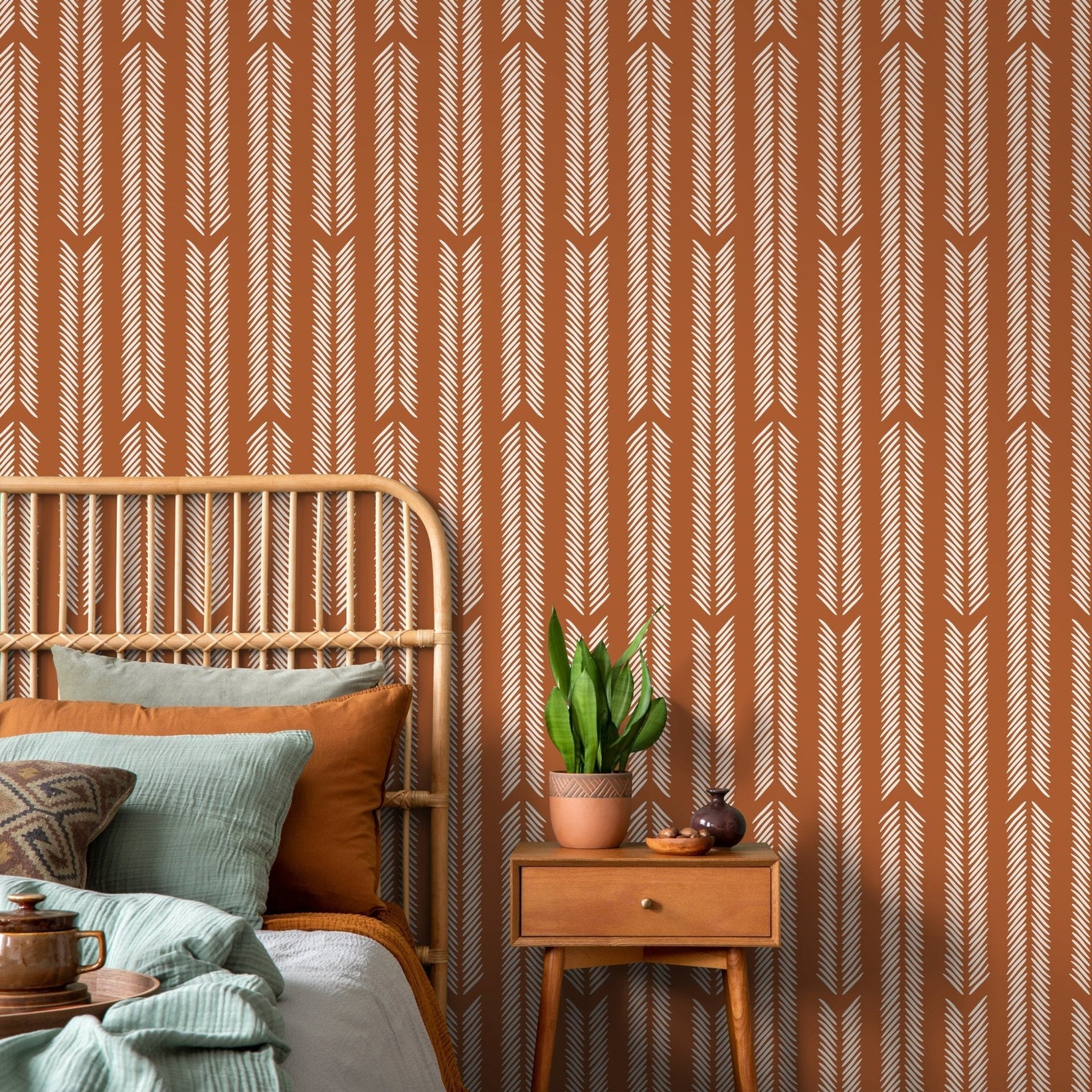 Terracotta Herringbone Wallpaper Minimalist Wallpaper Peel and Stick and Traditional Wallpaper - D802 - WallTrend