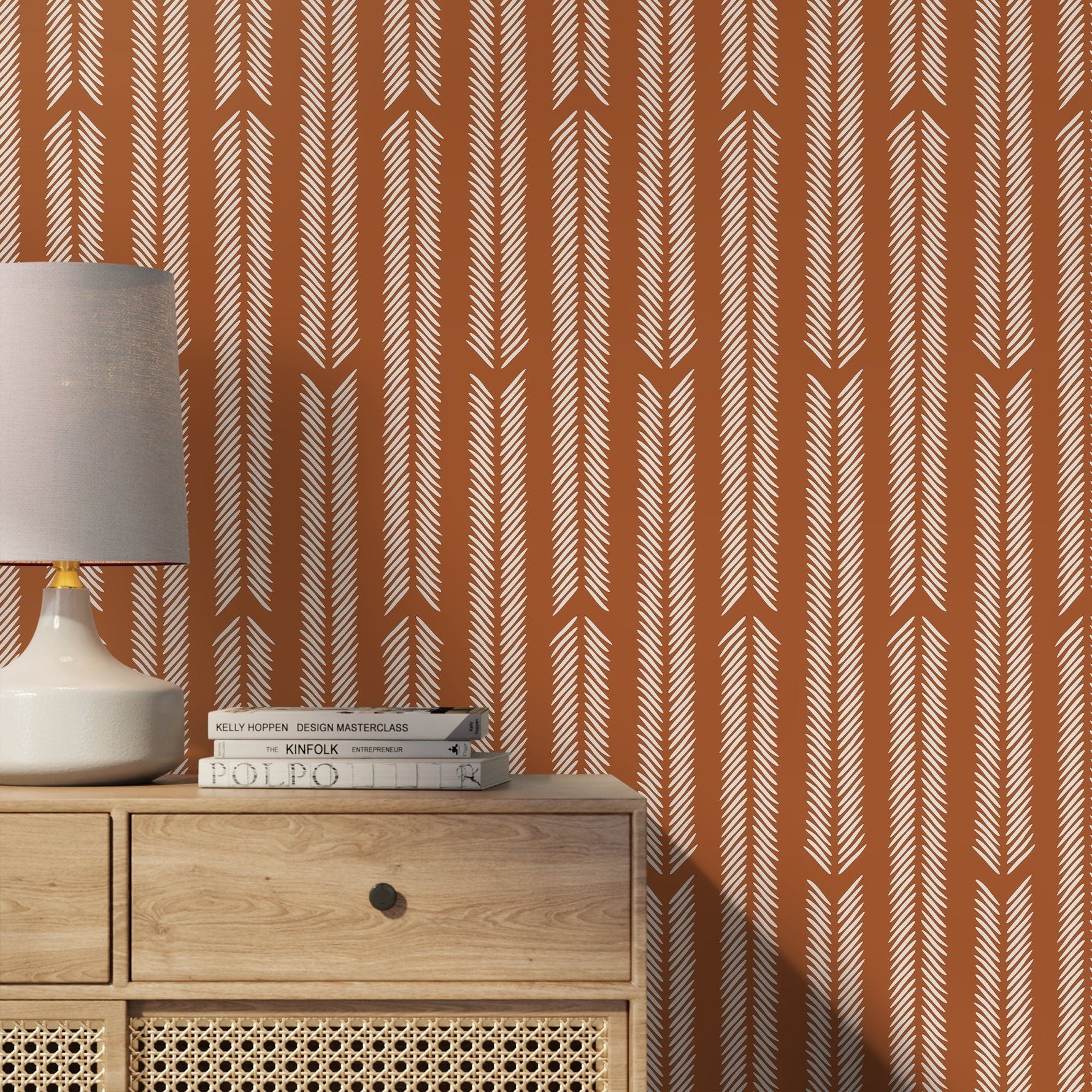 Terracotta Herringbone Wallpaper Minimalist Wallpaper Peel and Stick and Traditional Wallpaper - D802 - WallTrend