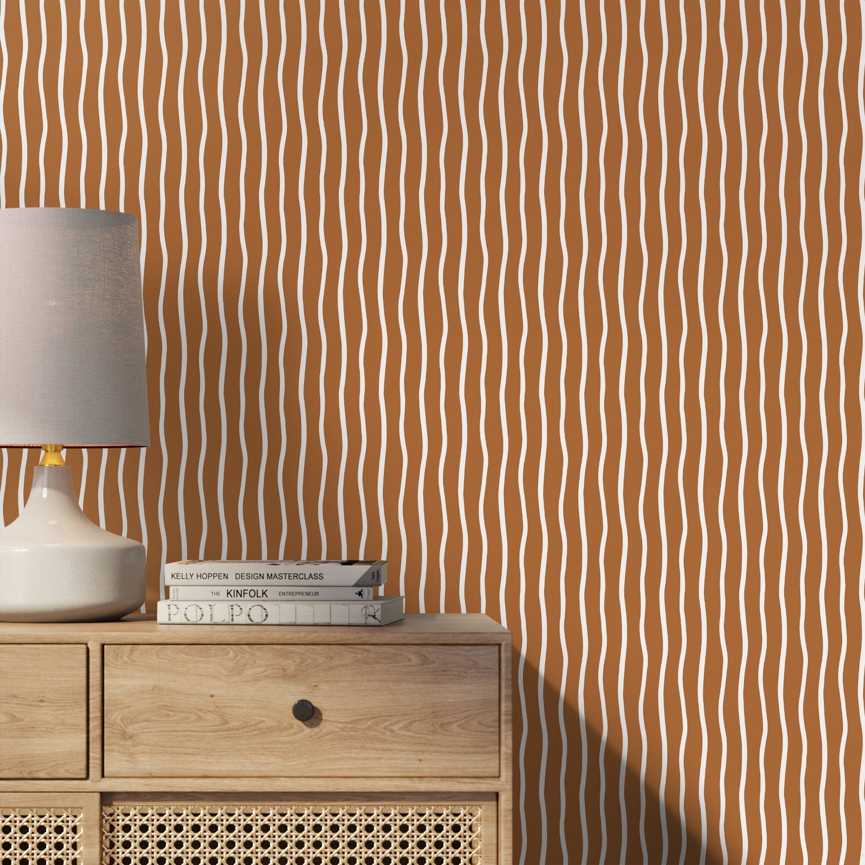 Terracotta Minimalist Lines Wallpaper Boho Wallpaper Peel and Stick and Traditional Wallpaper - D749 - WallTrend