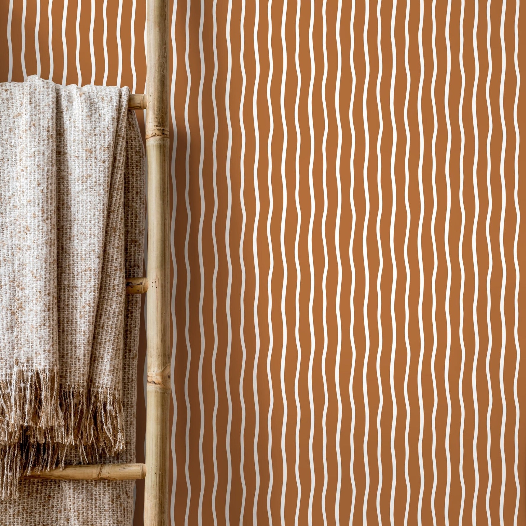 Terracotta Minimalist Lines Wallpaper Boho Wallpaper Peel and Stick and Traditional Wallpaper - D749 - WallTrend