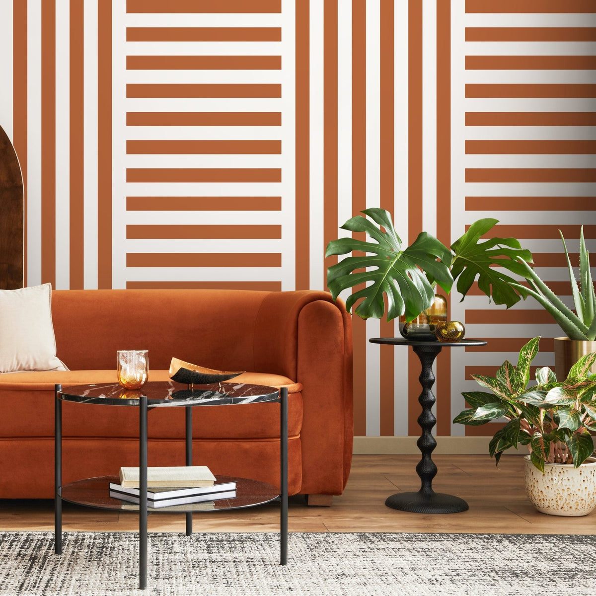 Terracotta Striped Wallpaper Modern Geometric Wallpaper Peel and Stick and Traditional Wallpaper - D739 - WallTrend