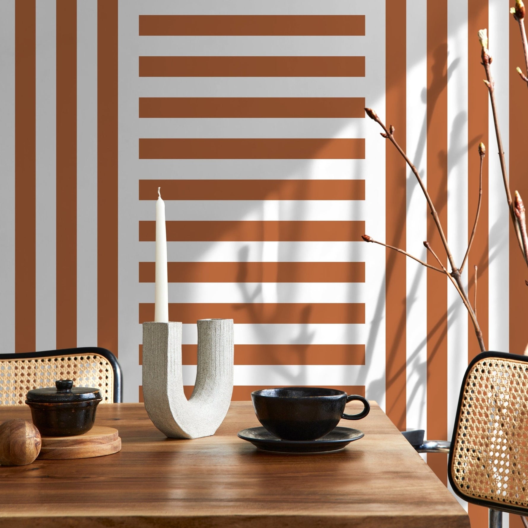Terracotta Striped Wallpaper Modern Geometric Wallpaper Peel and Stick and Traditional Wallpaper - D739 - WallTrend