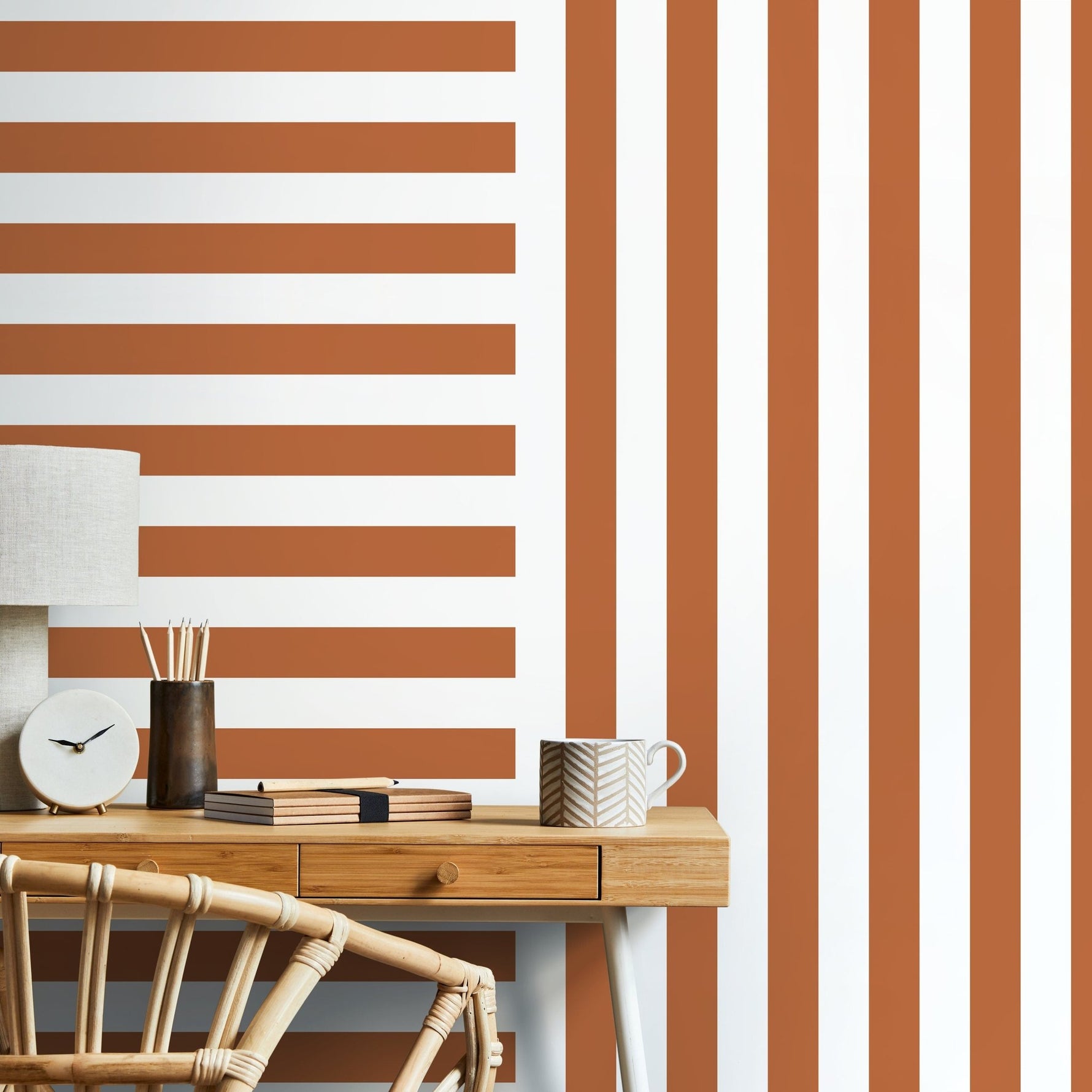 Terracotta Striped Wallpaper Modern Geometric Wallpaper Peel and Stick and Traditional Wallpaper - D739 - WallTrend