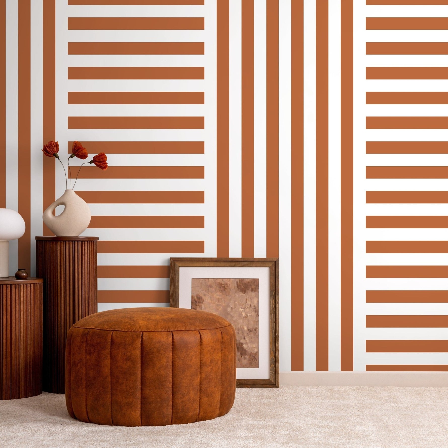 Terracotta Striped Wallpaper Modern Geometric Wallpaper Peel and Stick and Traditional Wallpaper - D739 - WallTrend