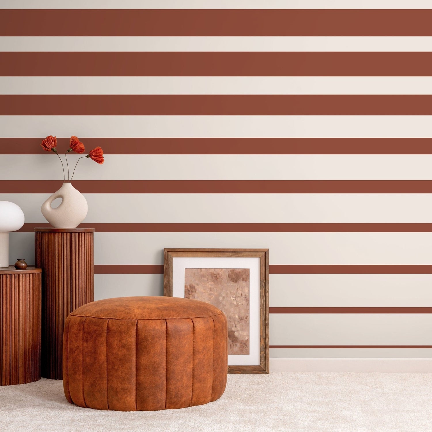 Terracotta Striped Wallpaper Modern Wallpaper Peel and Stick and Traditional Wallpaper - D728 - WallTrend