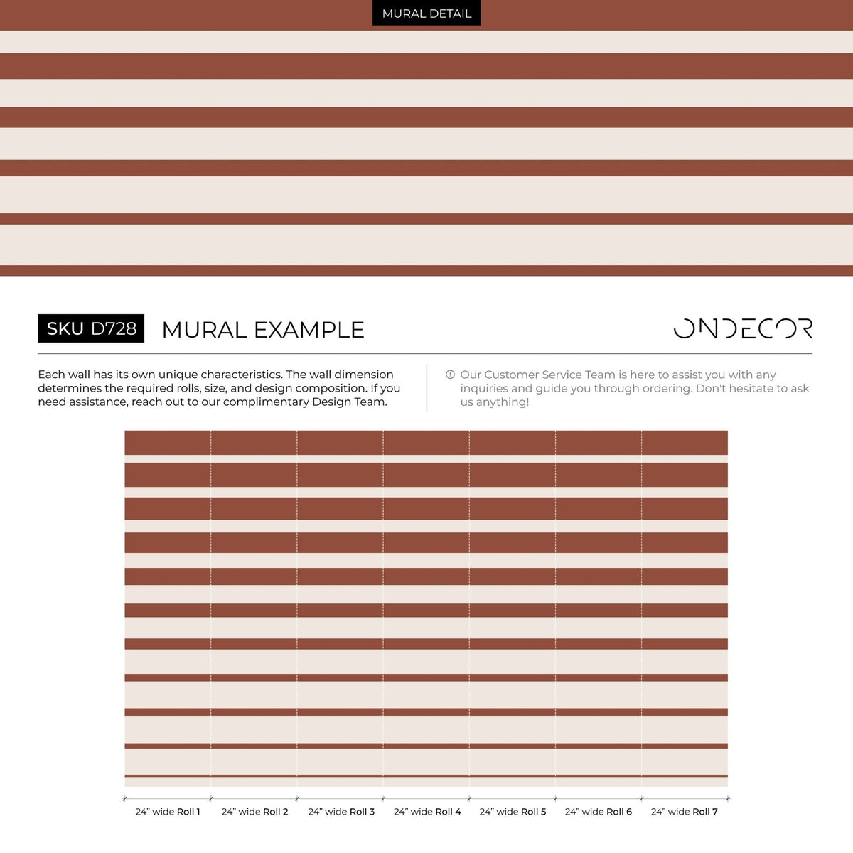Terracotta Striped Wallpaper Modern Wallpaper Peel and Stick and Traditional Wallpaper - D728 - WallTrend