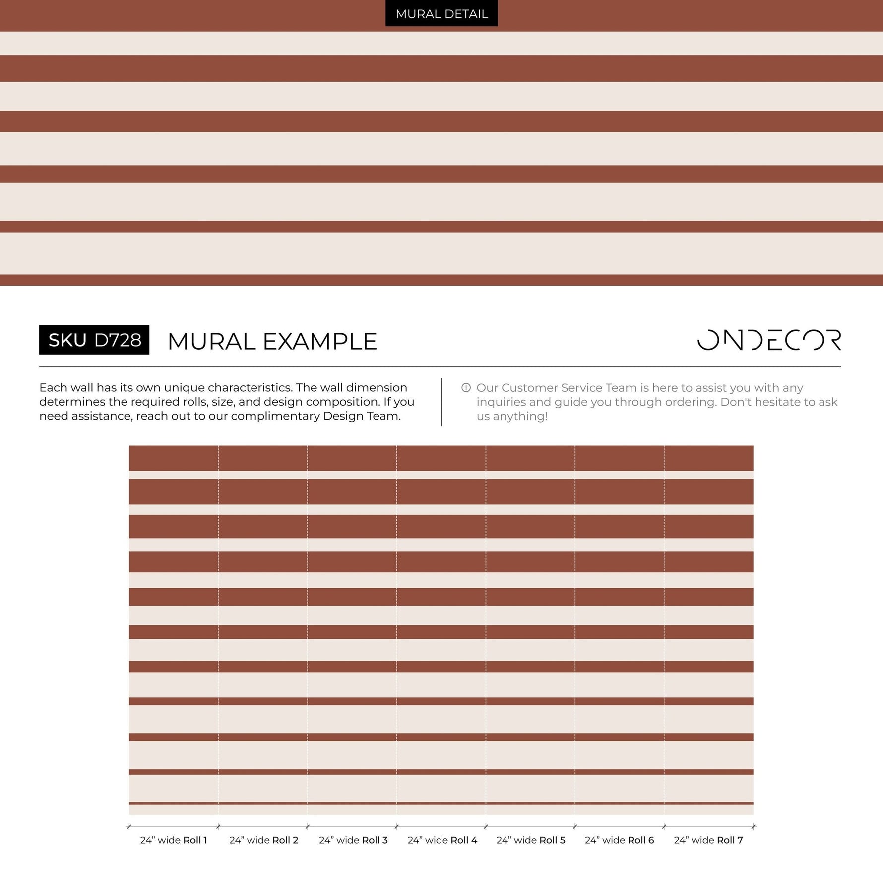 Terracotta Striped Wallpaper Modern Wallpaper Peel and Stick and Traditional Wallpaper - D728 - WallTrend