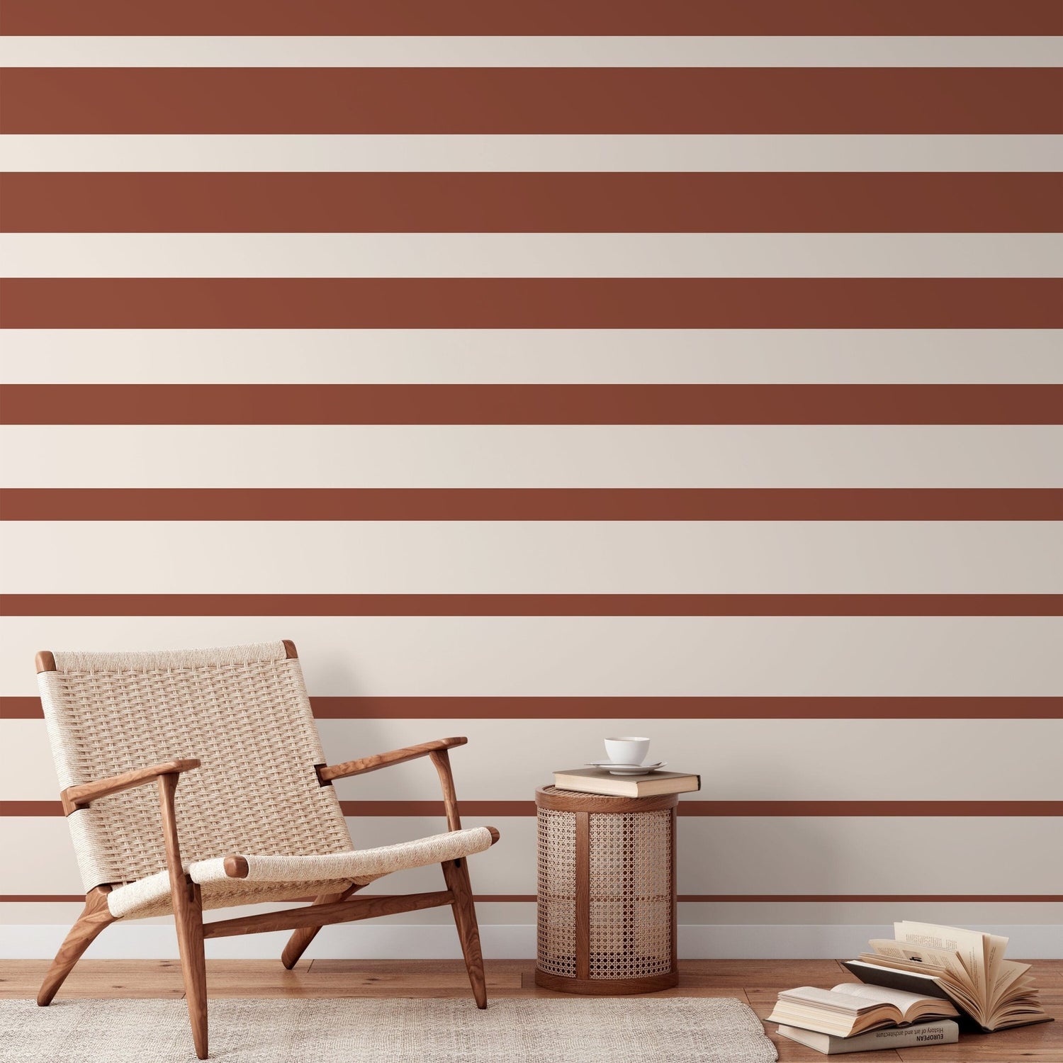 Terracotta Striped Wallpaper Modern Wallpaper Peel and Stick and Traditional Wallpaper - D728 - WallTrend