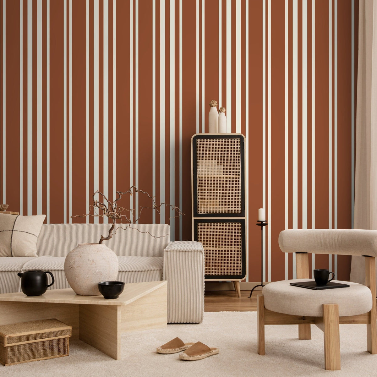 Terracotta Striped Wallpaper Modern Wallpaper Peel and Stick and Traditional Wallpaper - D789 - WallTrend