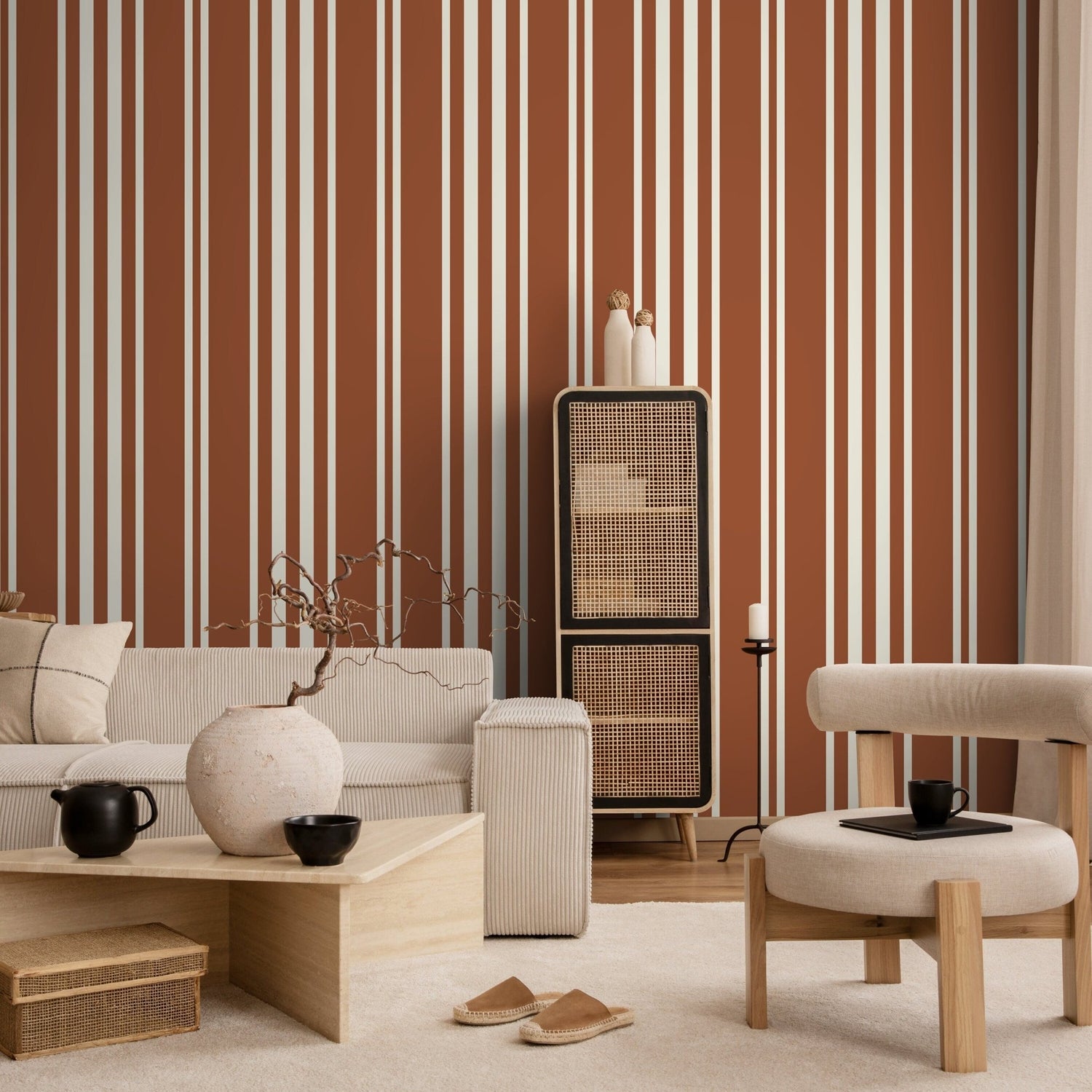 Terracotta Striped Wallpaper Modern Wallpaper Peel and Stick and Traditional Wallpaper - D789 - WallTrend
