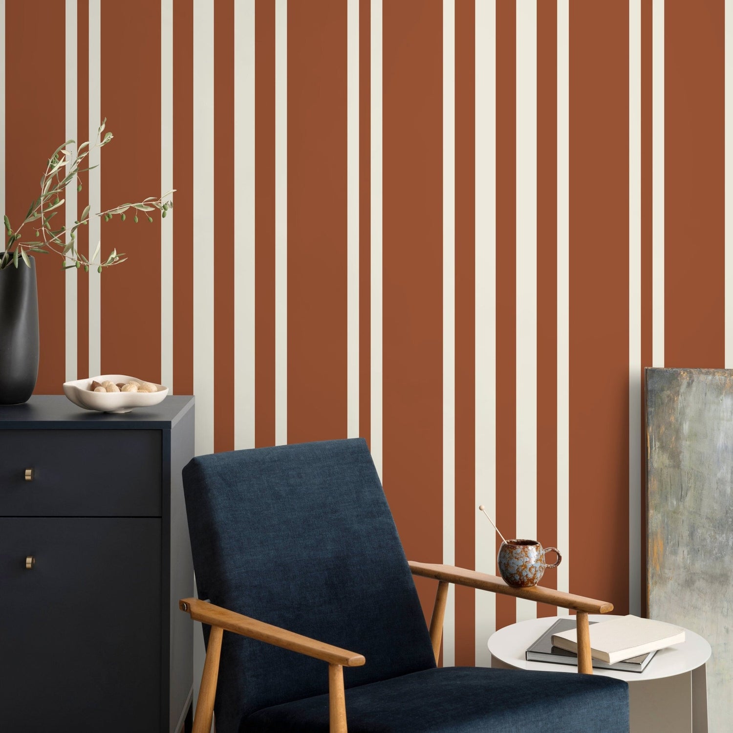Terracotta Striped Wallpaper Modern Wallpaper Peel and Stick and Traditional Wallpaper - D789 - WallTrend