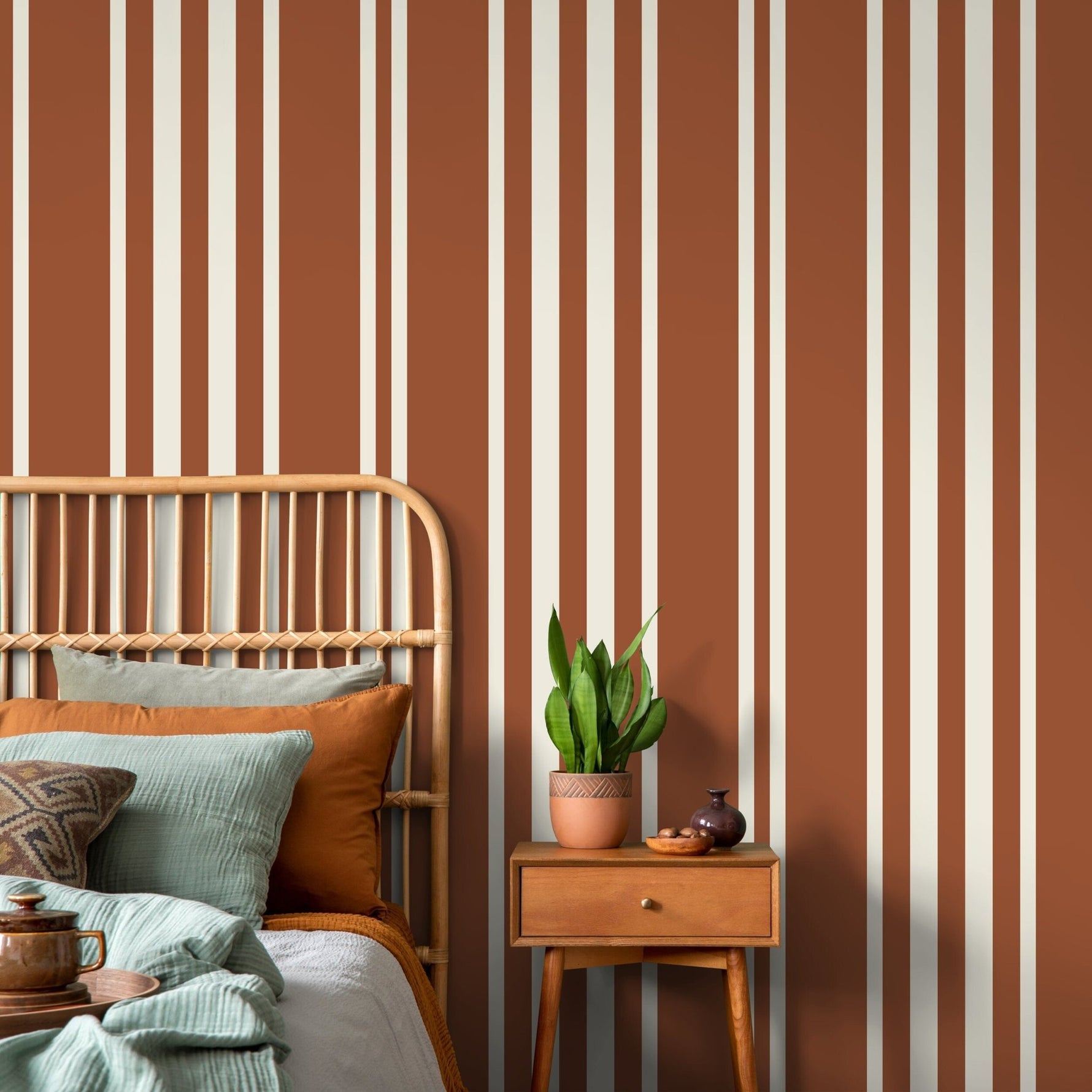 Terracotta Striped Wallpaper Modern Wallpaper Peel and Stick and Traditional Wallpaper - D789 - WallTrend