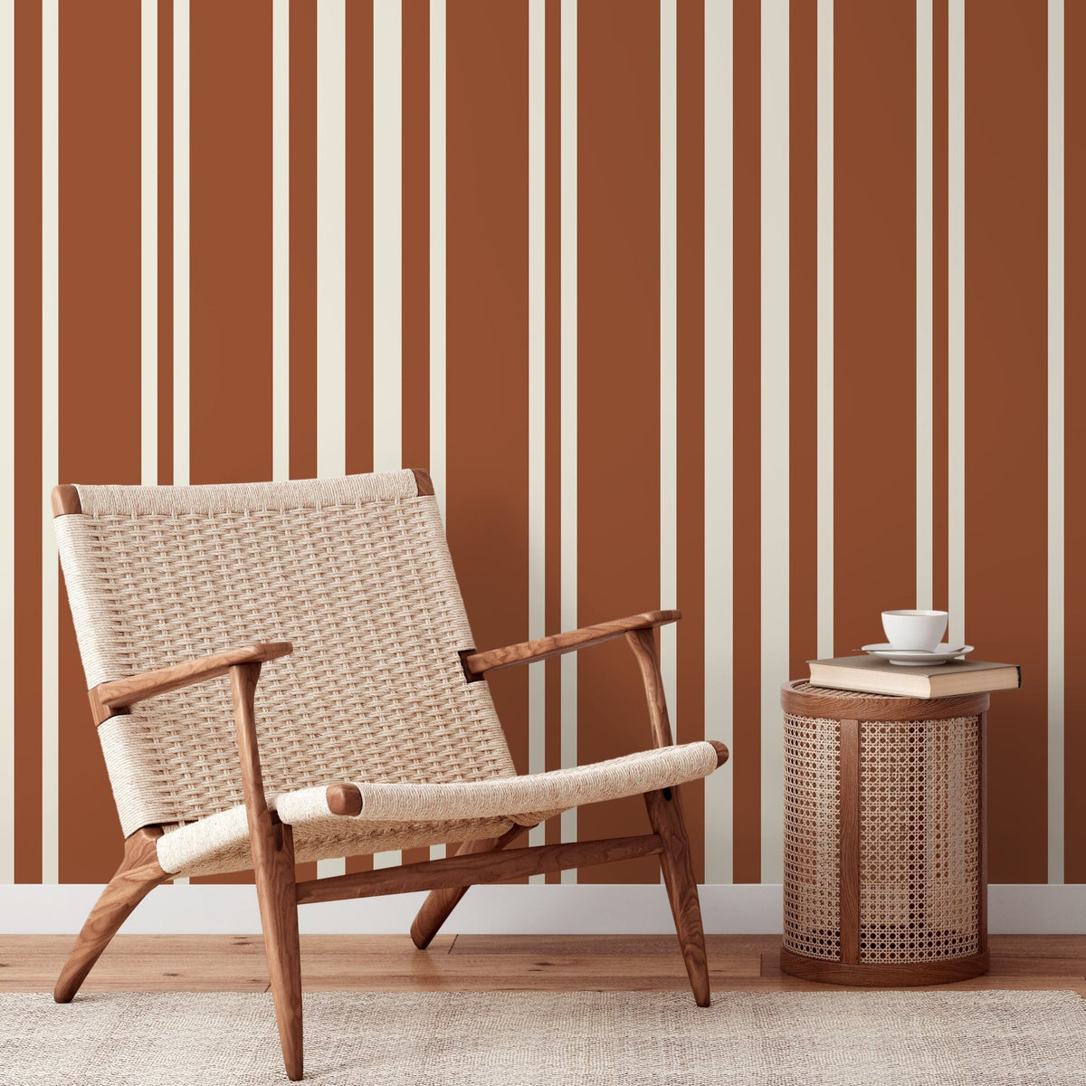 Terracotta Striped Wallpaper Modern Wallpaper Peel and Stick and Traditional Wallpaper - D789 - WallTrend