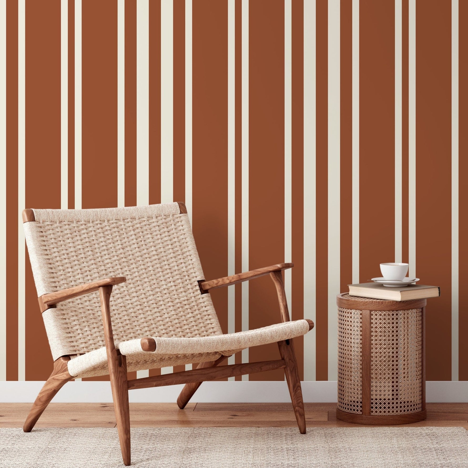 Terracotta Striped Wallpaper Modern Wallpaper Peel and Stick and Traditional Wallpaper - D789 - WallTrend