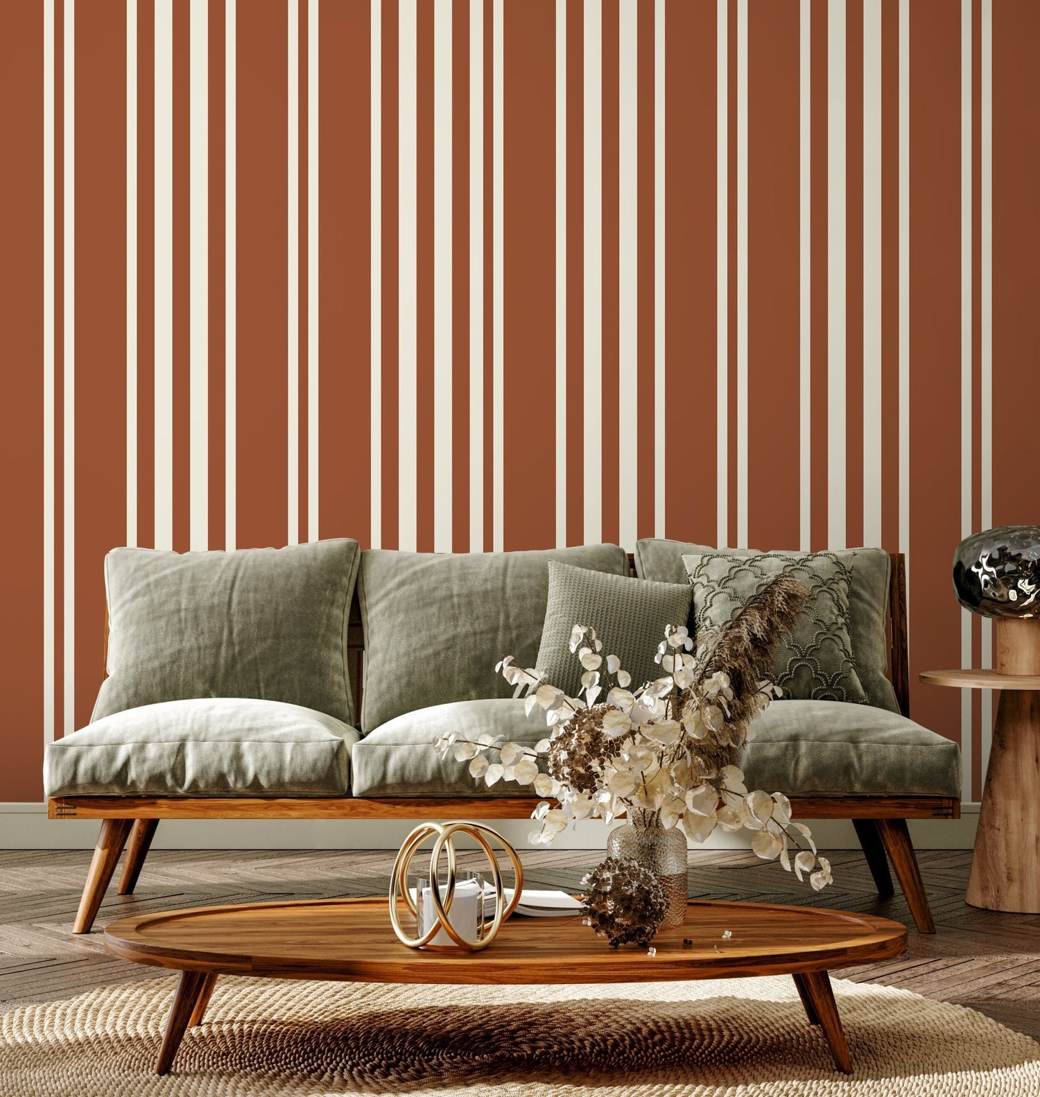 Terracotta Striped Wallpaper Modern Wallpaper Peel and Stick and Traditional Wallpaper - D789 - WallTrend