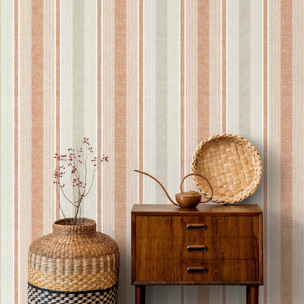 Textured Striped Wallpaper Orange and Grey Wallpaper Peel and Stick and Traditional Wallpaper - D839 - WallTrend