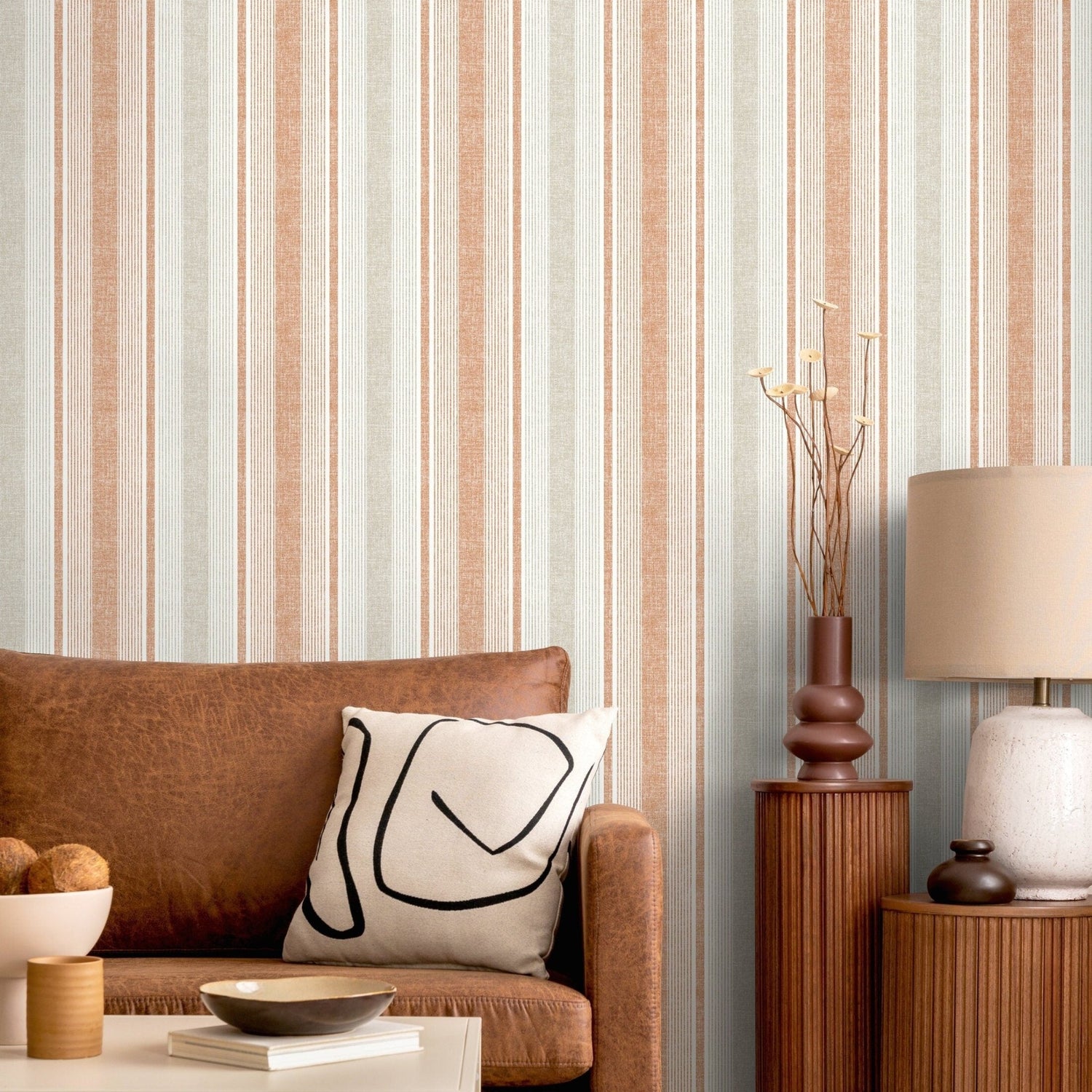 Textured Striped Wallpaper Orange and Grey Wallpaper Peel and Stick and Traditional Wallpaper - D839 - WallTrend