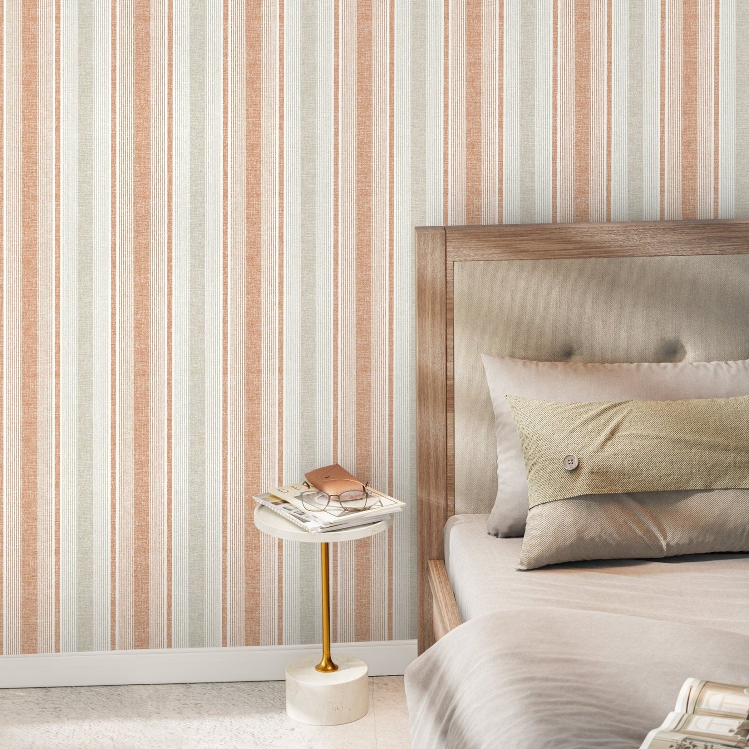 Textured Striped Wallpaper Orange and Grey Wallpaper Peel and Stick and Traditional Wallpaper - D839 - WallTrend