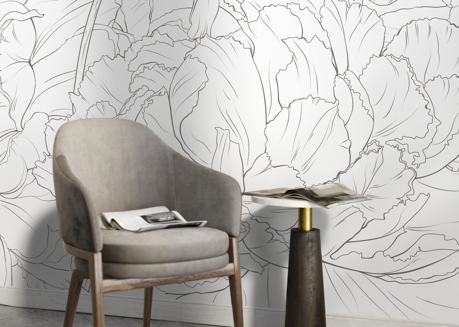 The Minimalist Peony Mural Mural Self Adhesive Large Scale Wallpaper Peony Floral Traditional Pre - pasted or Peel and Stick - ZADT - WallTrend
