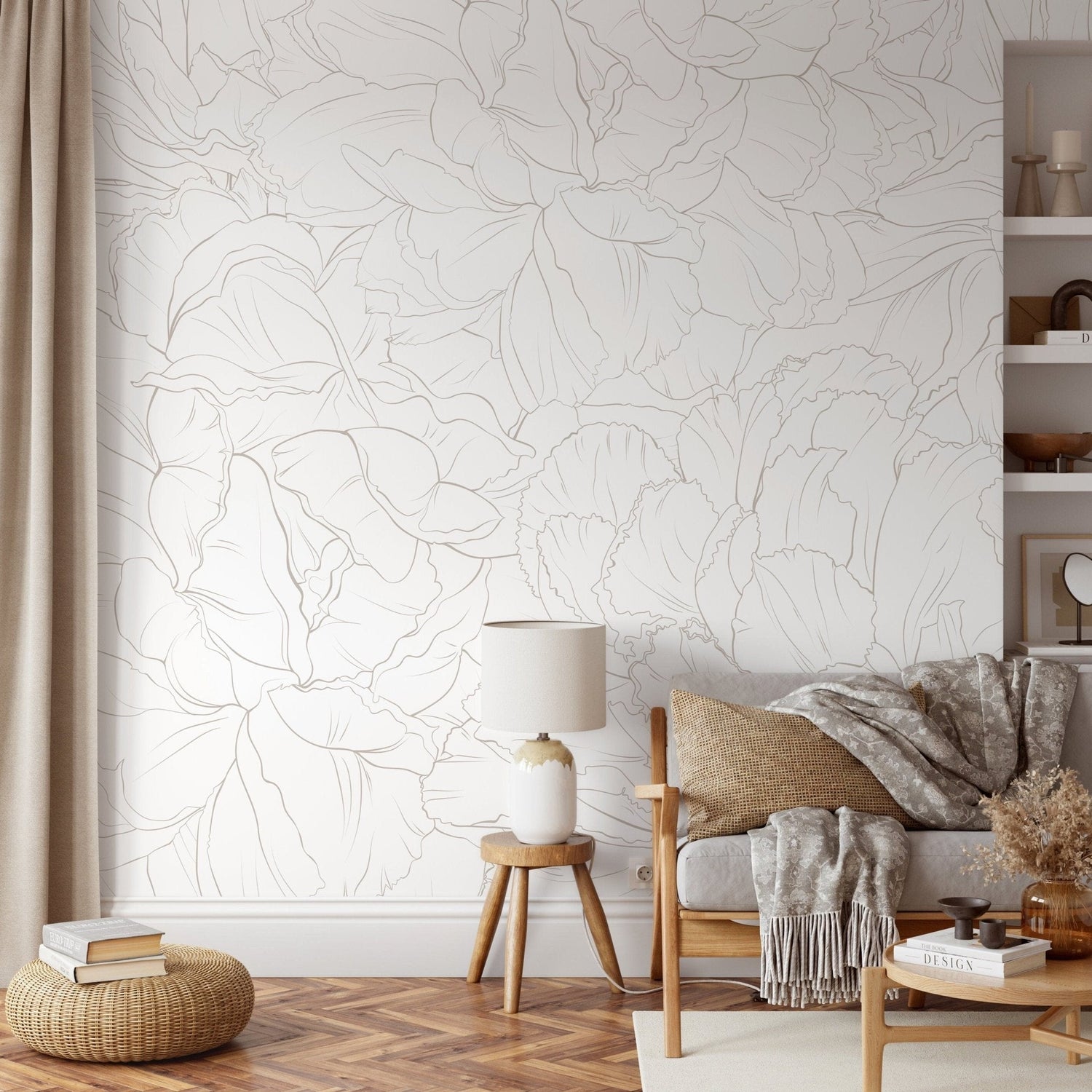 The Minimalist Peony Mural Mural Self Adhesive Large Scale Wallpaper Peony Floral Traditional Pre - pasted or Peel and Stick - ZADU - WallTrend