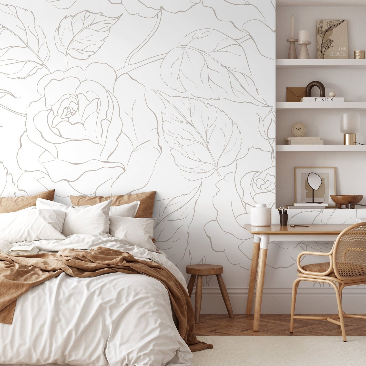 The Neutral Minimalist Peony Mural Mural Self Adhesive Large Scale Wallpaper Peony Floral Traditional Pre - pasted or Peel and Stick - ZADP - WallTrend