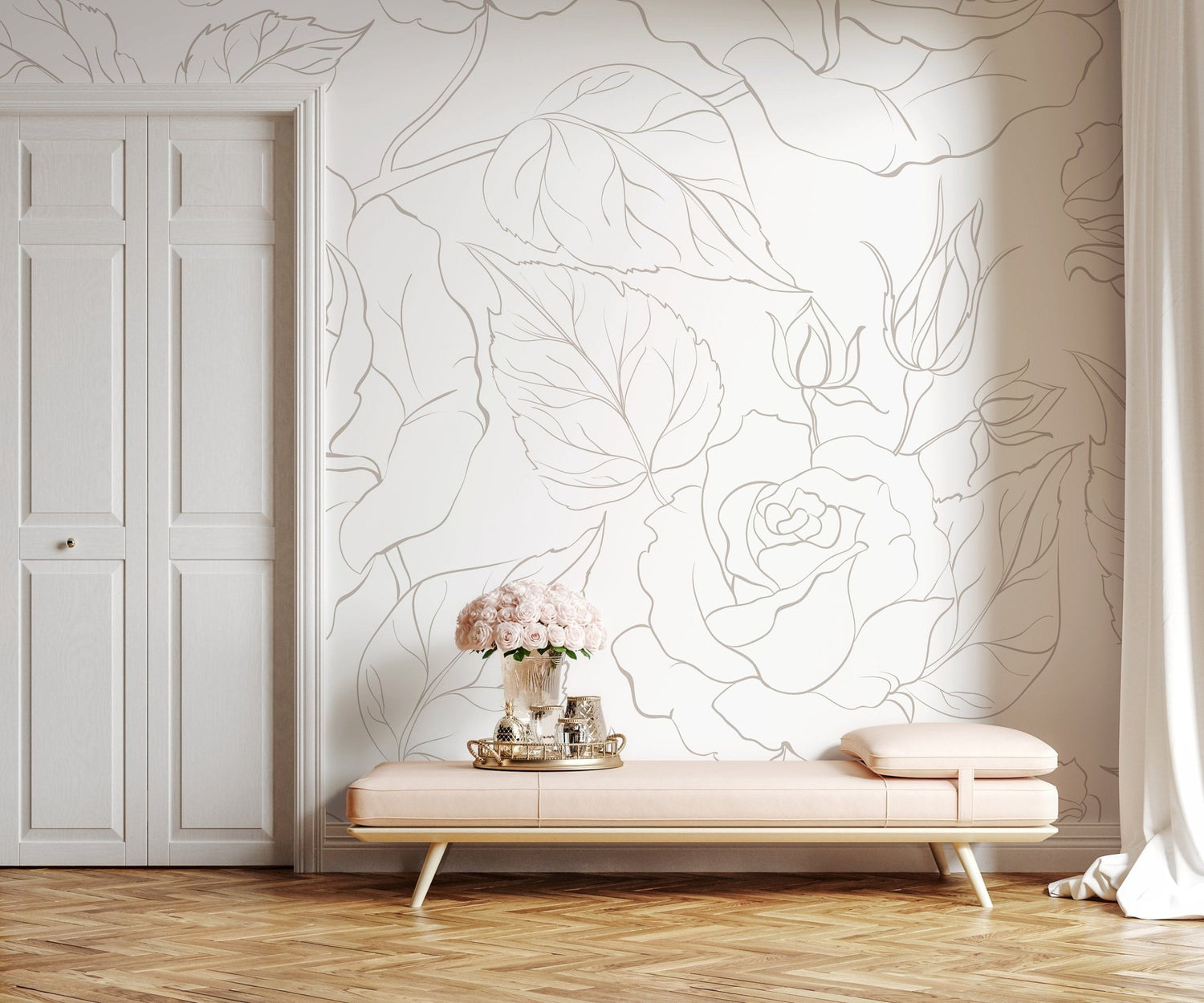 The Neutral Minimalist Peony Mural Mural Self Adhesive Large Scale Wallpaper Peony Floral Traditional Pre - pasted or Peel and Stick - ZADP - WallTrend