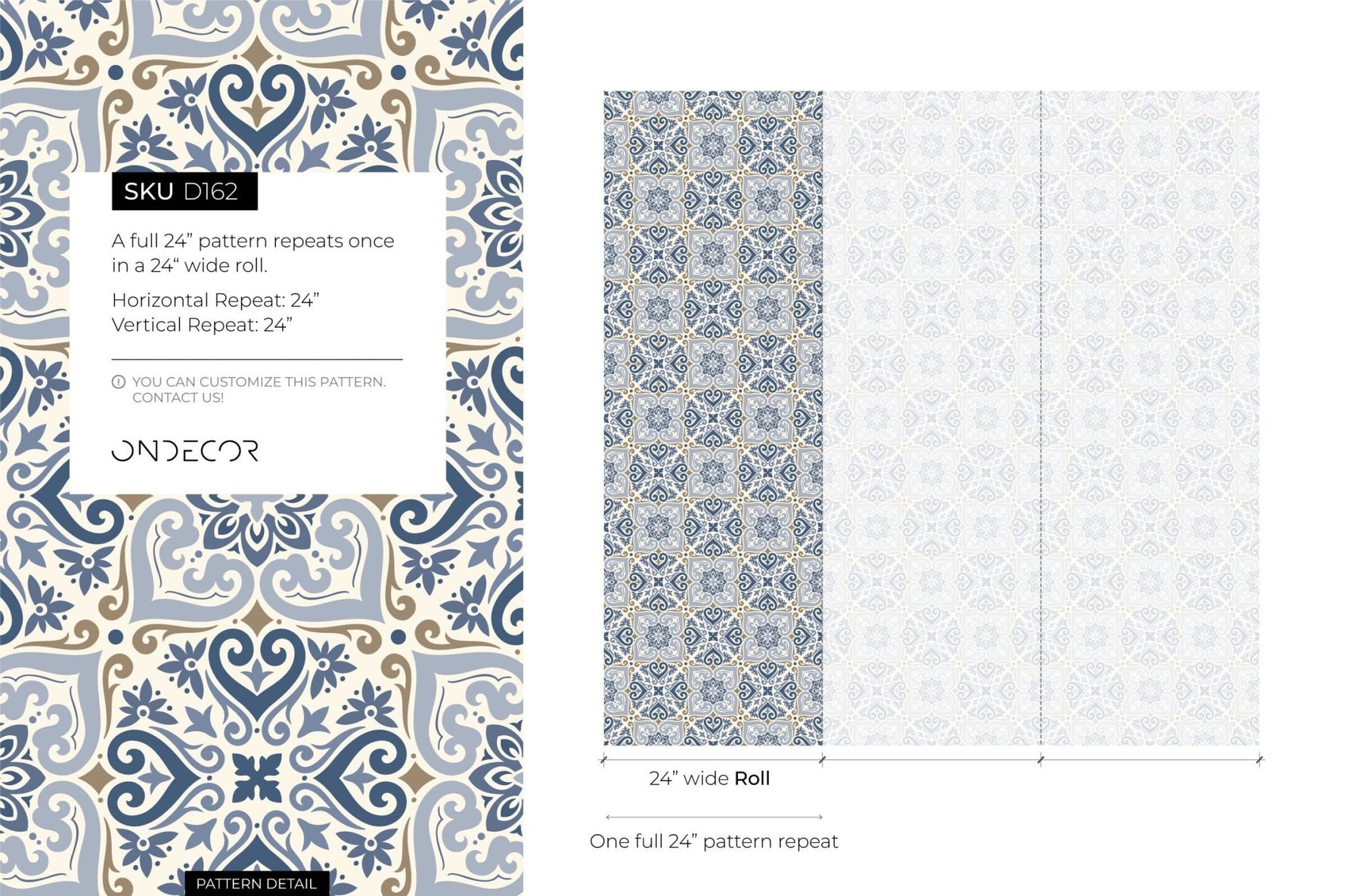 Traditional Blue Damask Wallpaper - D162 - WallTrend
