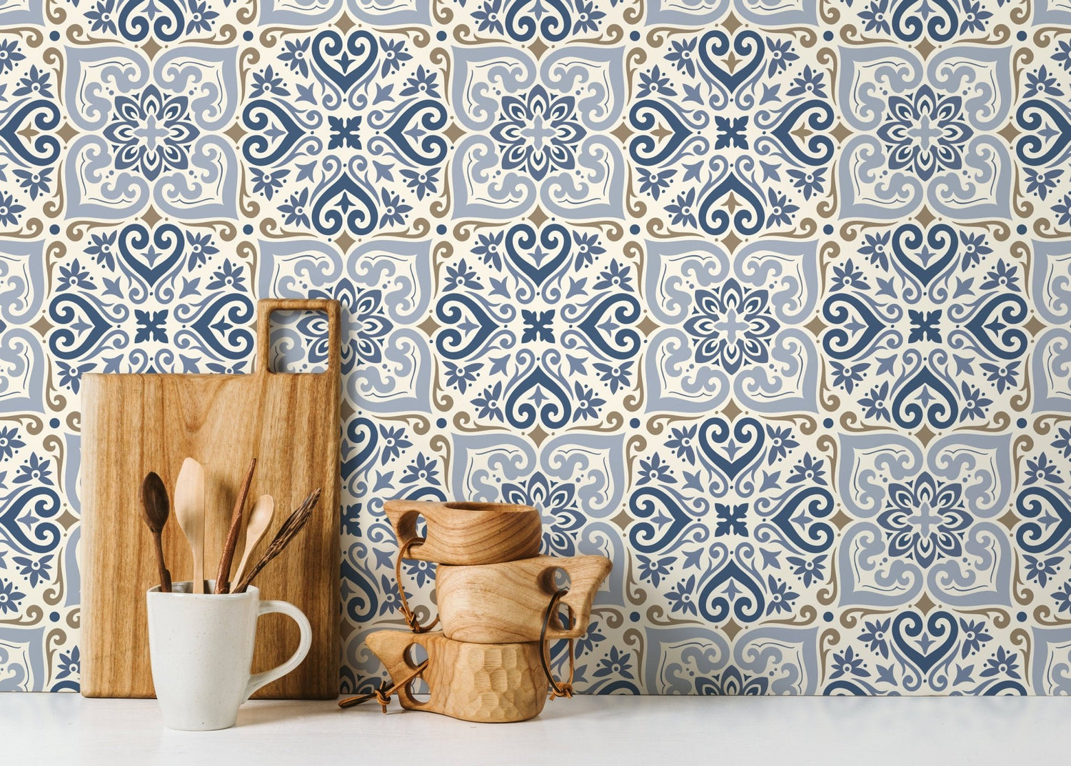 Traditional Blue Damask Wallpaper - D162 - WallTrend