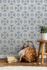 Traditional Blue Damask Wallpaper - D162 - WallTrend
