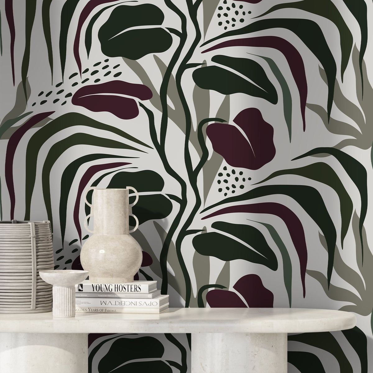 Tropical Abstract Wallpaper Modern Wallpaper Peel and Stick and Traditional Wallpaper - D715 - WallTrend
