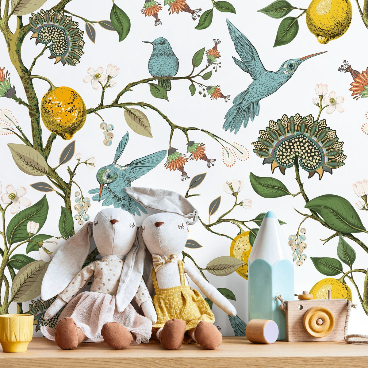 Tropical Birds and Citrus Wallpaper - A630 - WallTrend