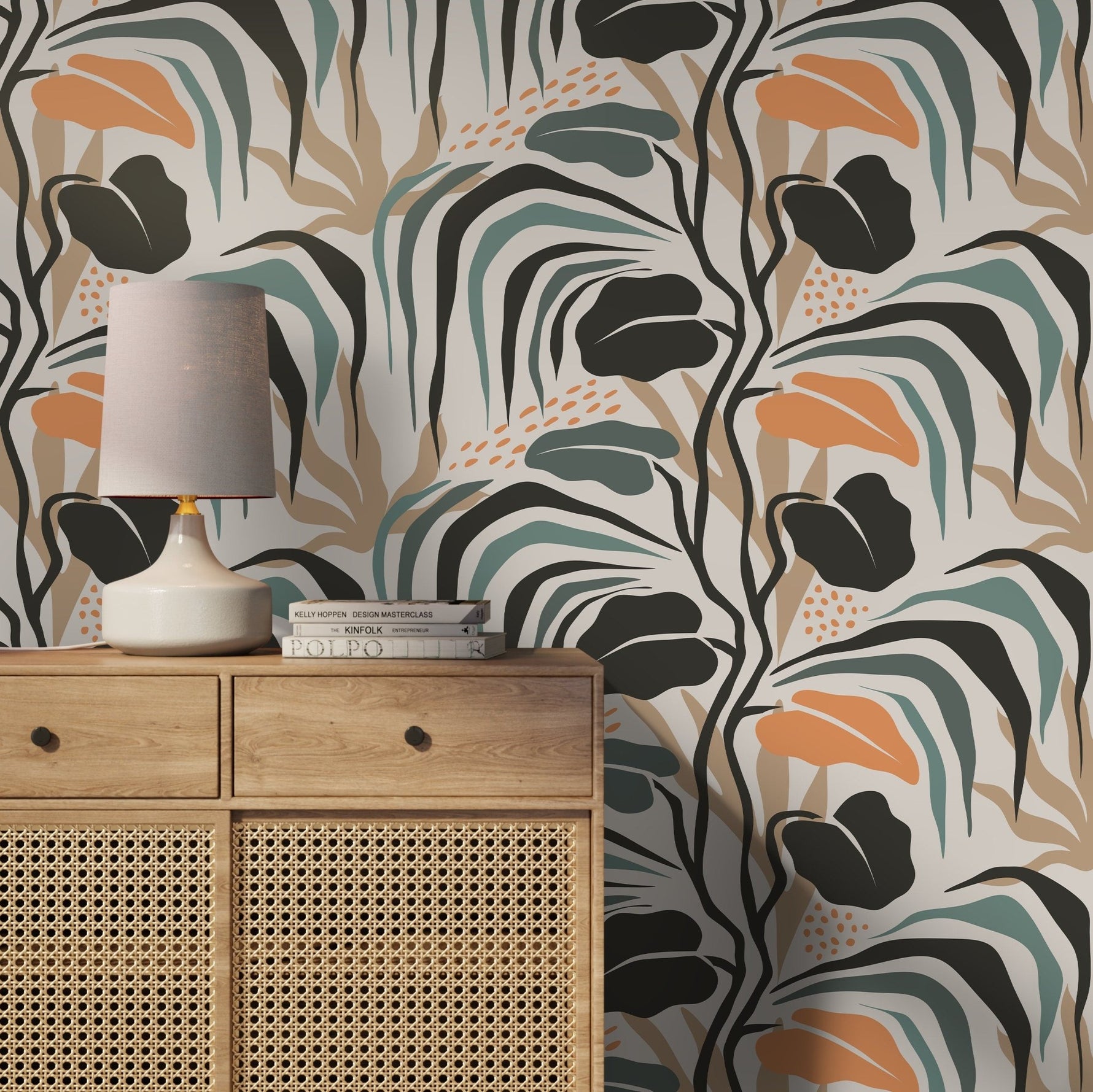Tropical Boho Wallpaper Leaves Wallpaper Peel and Stick and Traditional Wallpaper - D718 - WallTrend