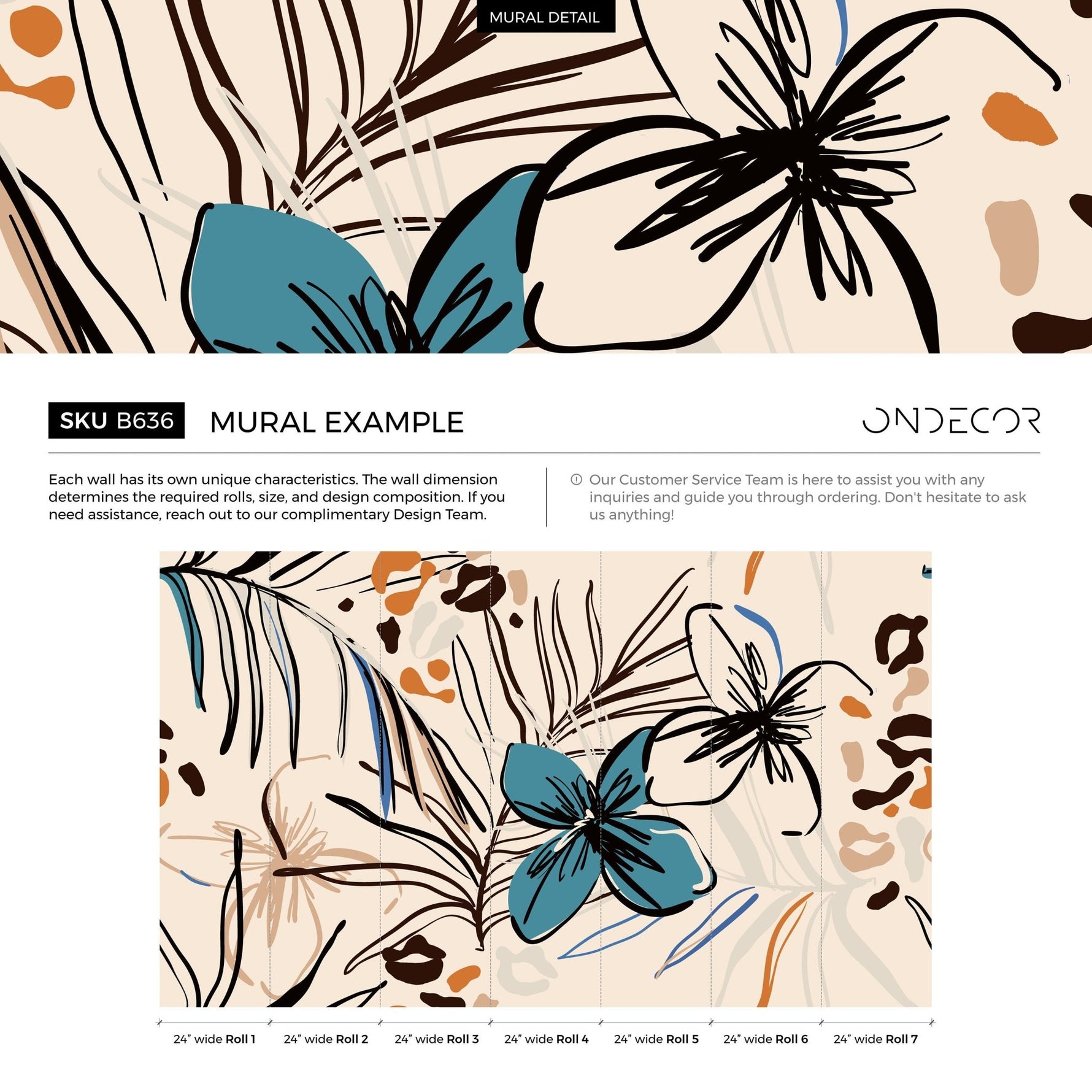 Tropical Botanic Illustration Wallpaper - B636 - WallTrend