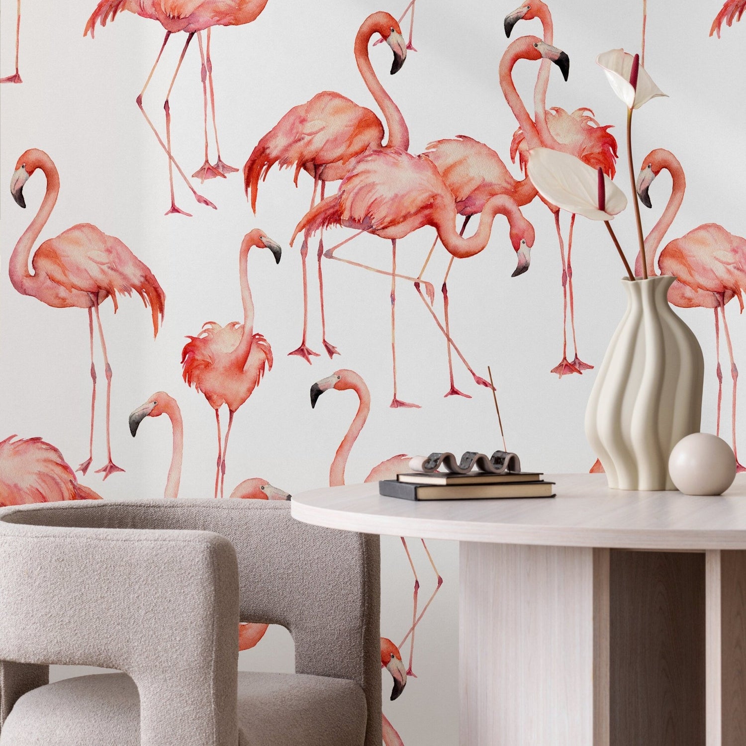Tropical Flamingo Dance Wallpaper - B323 - WallTrend