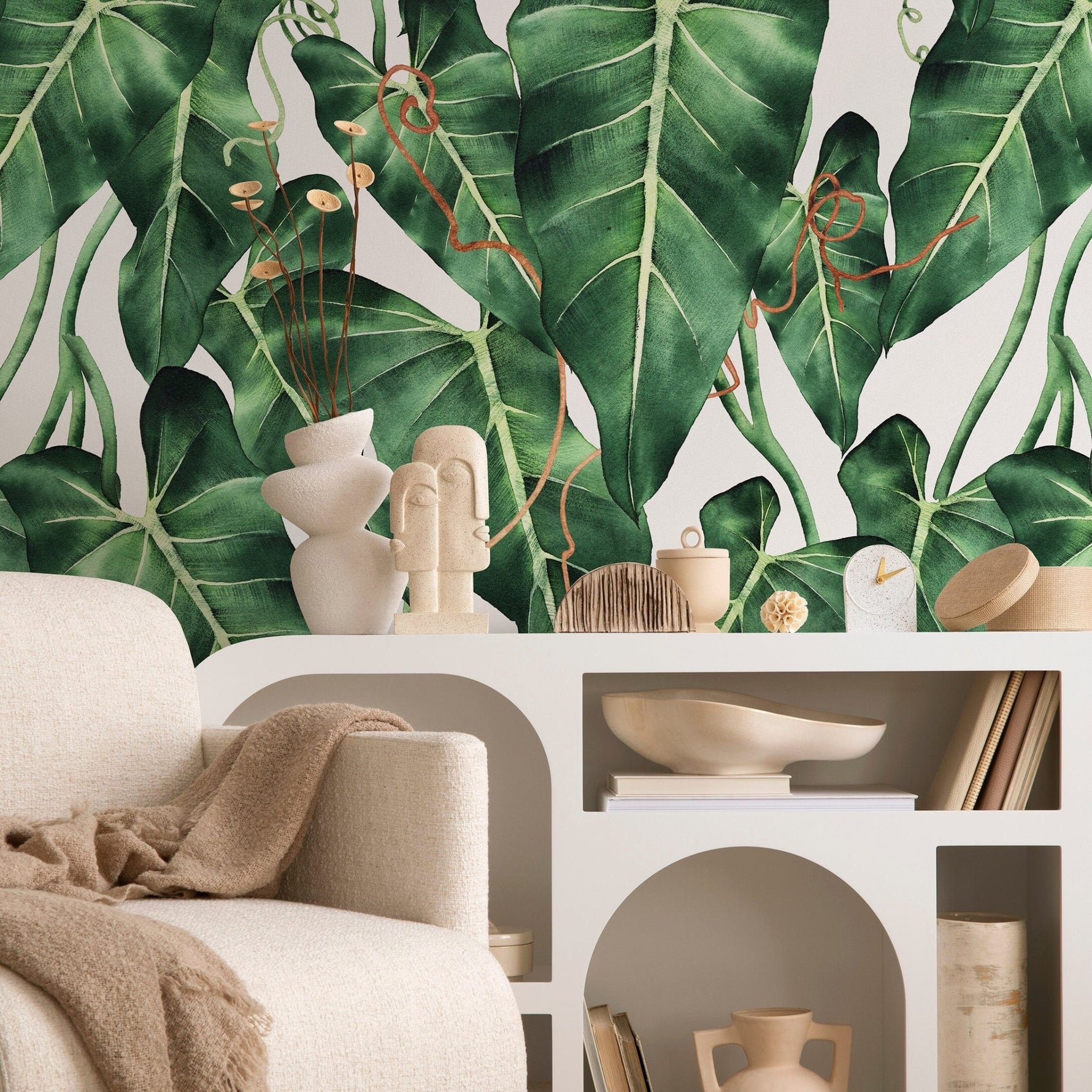 Tropical Green Leaves Wallpaper - A842 - WallTrend