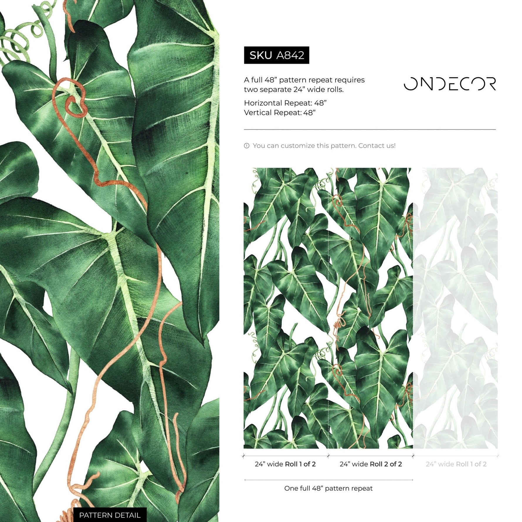 Tropical Green Leaves Wallpaper - A842 - WallTrend